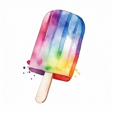 Watercolor A frozen popsicle in a rainbow of colors clipart, Minimalist, isolated white background, 8k