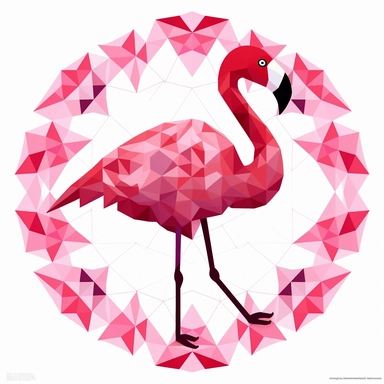 a geometric design composed of flamingo-shaped elements, creating an eye-catching pattern. Clipart, white background