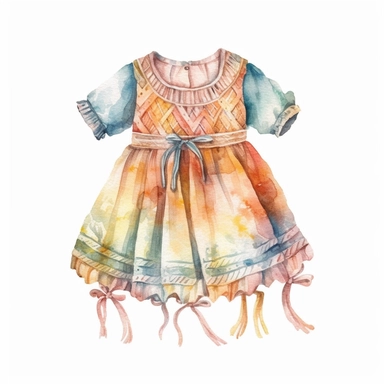 cute watercolor newborn boho Woven Macrame baby dress, isolated white background, babyshower clipart, 8k, soft multicolor boho colors