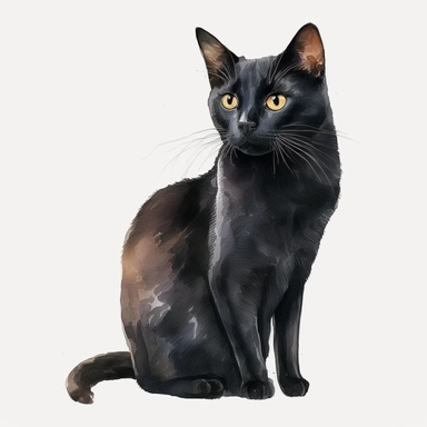 photo of a beautiful black cat, watercolour clipart, minimalist, white background, 8k, 1606016102