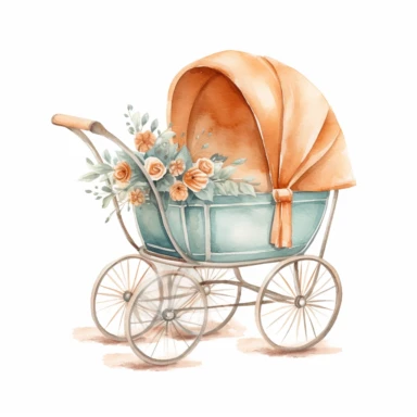 CLIPART, cute, boho, simple baby carriage illustration, newborn, nursery, maternity, texture