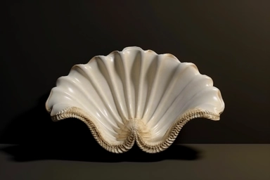 shell bed with pearl decoration, on a black background, like clipart style, mysterious, luxurious, 4k , octane render, unreal engine,