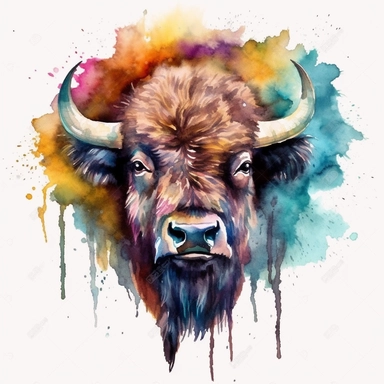 american bison oil painting watercolor clipart graffiti