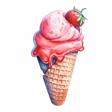 one Strawberry ice cream Watercolor Clipart On a white background , detailed background elements, playful and colorful depictions , no watermark, text, words, paintbrush, typography, the images do not stick together On a white background , in the style of jane newland, detailed background elements, playful and colorful depictions , no watermark, text, words, paintbrush, typography, the images do not stick together