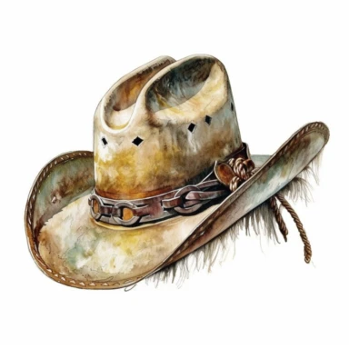 old Western cowboy hat, watercolor, clipart, white background
