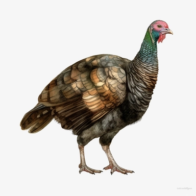 watercolor, Turkeys: Turkeys are kept for their meat and are found in many countries, particularly in the United States, Mexico, and Brazil. png Full body realistic cartoon in 32K UHD cute. 15 cm thick outline. Black color. There was no shadow on the ground. 8K with realistic watercolors and detailed illustrations. PNG clipart, transparent white background