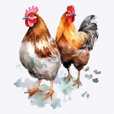watercolor, Chickens: Another popular farm animal, chickens are kept for their meat and eggs. They are found in almost every country in the world, and are an important source of protein for many people png Full body realistic cartoon in 32K UHD cute. 15 cm thick outline. Black color. There was no shadow on the ground. 8K with realistic watercolors and detailed illustrations. PNG clipart, transparent white background