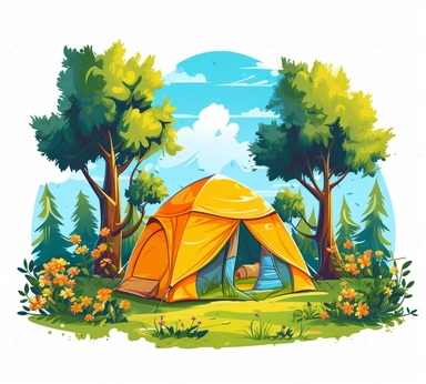 tent on the green grass vector clipart happy summer summer camp pptpng free images, in the style of 2d game art, frequent use of yellow, whimsical folk-inspired, travel, light orange
