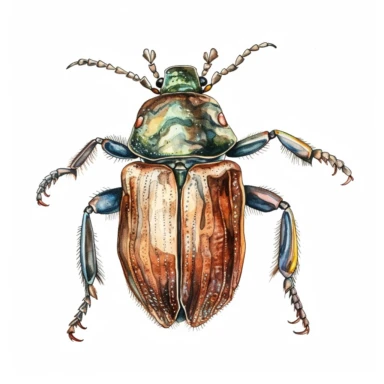 Full-length illustration of a charming May beetle, clip art, digital art, HD, white background, watercolor, clean liner art