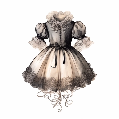vintage baby dress, victorian, dark fantasy, clipart, white background