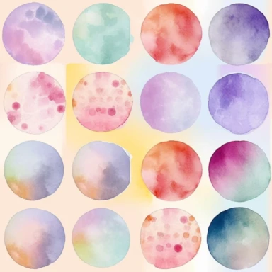 Nine abstract watercolor background vector clipart, in different light pastel colors, rounded, hazy romanticism, free brushwork