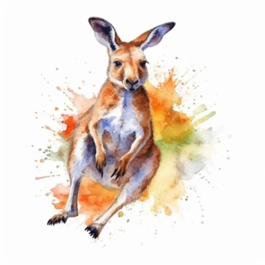 Watercolor clip art on white background, kangaroo in action, high-resolution image, soft pastel, cinematic, dramatic, ultra realism,4k, very detailed, white background,