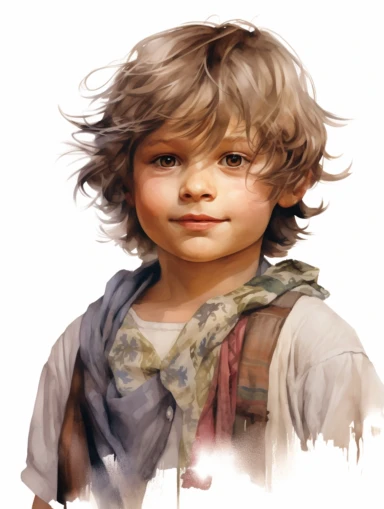 bohemian cute young boy, sticker art, clipart png, photorealistic, watercolor, digital painting, WHITE BACKGROUND, fantasy style, realistic, painting, 8k, ultra details,