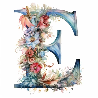 Watercolor illuminated initial, letter E , Clipart, E, witchy, magical, whimsical , white background, png