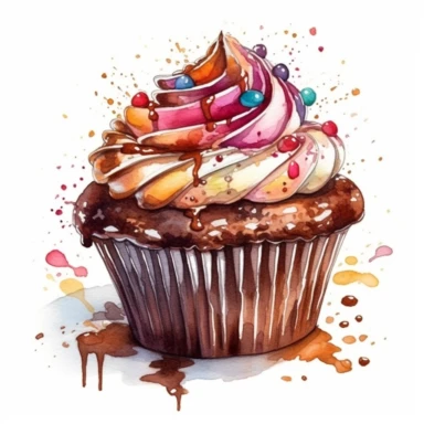 An intricately detailed watercolor clipart illustration displaying an ultra-realistic [specific design idea, like  cupcakes decorated With a piece of chocolate  ], isolated on a white background, in the style of ultra-detailed watercolor clipart illustrations, HDR watercolor clipart illustrations, 32K watercolor clipart illustrations, hyperrealistic watercolor clipart illustrations, ultra-intricate watercolor clipart illustrations, high-resolution watercolor clipart illustrations, high-definitio