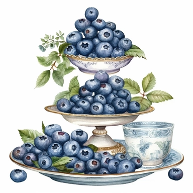 Watercolor blueberries Farmhouse tiered tray, breakfast window , watercolor clipart, details