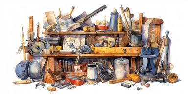 builder's tools, sharp strong details, watercolor clipart, I can't believe how beautiful this is