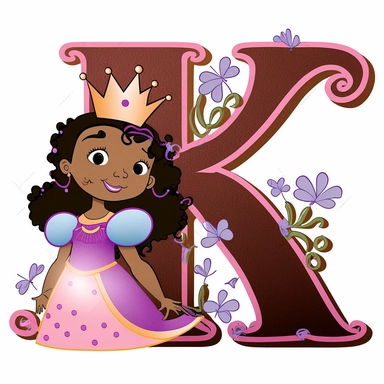 cute clipart for childrens book letter K happy disney black princess theme
