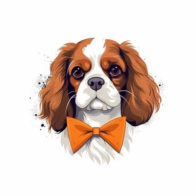 fashion Cavalier King Charles Spaniel With funny haircut clipart, white background, flat colors