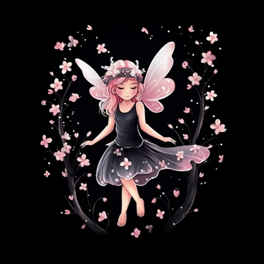 cute fairy with cherry blossoms clipart, Black Background