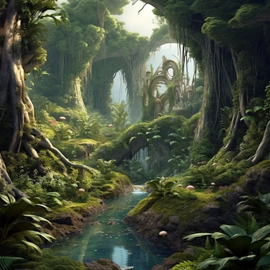 realistic clipart of enchanted elven landscape, digital painting
