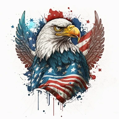 4th of July american eagle design , joyful mood , design for tshirts + white background + retro vintage style ,clipart drawing,clipart image,high definition drawing,clean colors,balanced colors,detailed drawing
