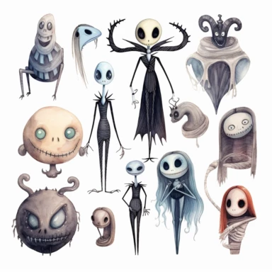watercolor nightmare before christmas characters clipart