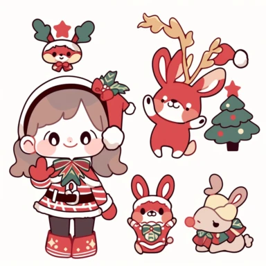 kahles xmas stickers vector collection | ornament vectors clipart stickers, in the style of kawaii manga, simplified line work, animal figurines, lacquer painting, plush doll art, intersecting lines, multi-layered figures, 8k