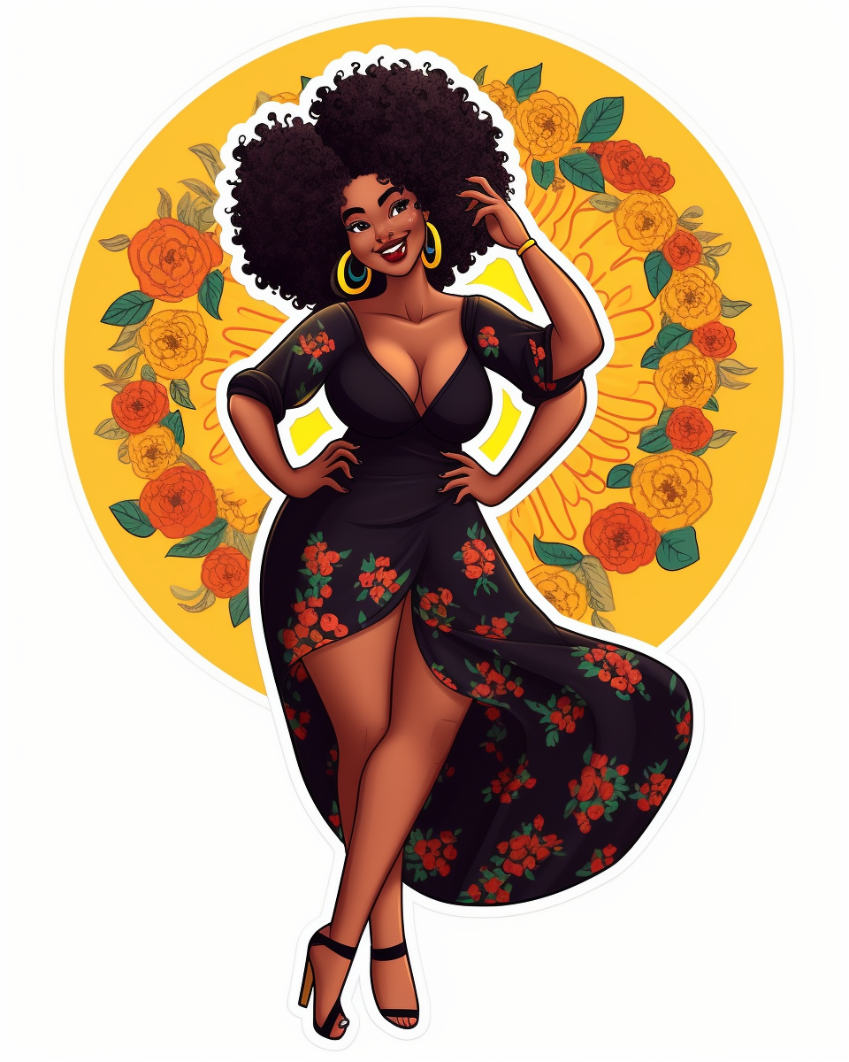 An enchanting Curvy Black Woman ClipArt, Digital Sticker