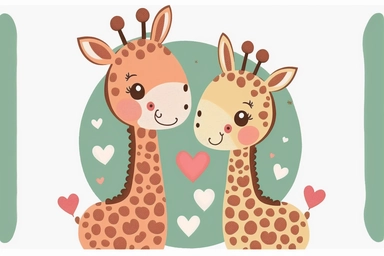 giraffe couple love valentine, Kawaii style, watercolor clipart, flat colors, ultrahigh details, high quality, almost vector style, white background, 8k,