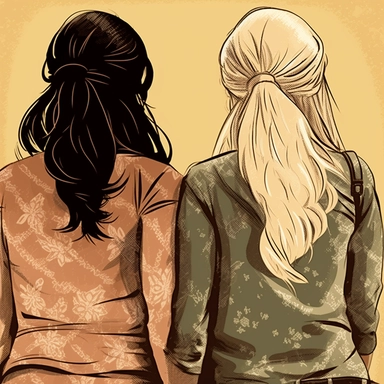 clipart of adult best friends, friends forever, back facing, fashionable, closeup