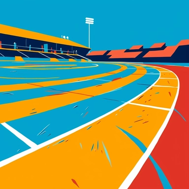 corporate clipart style no facial features large arena track and field court color blocked