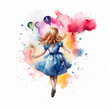 Alice Watercolor Clipart minimalist,bright colors isolated white background,8k