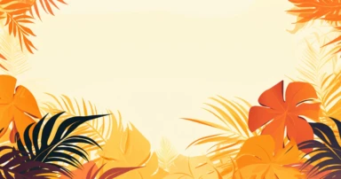 illustration of summer tropical background clipart tropical frame illustration, in the style of light yellow and dark orange, geometry-inspired, yanjun cheng, free-flowing lines, yellow and emerald, large canvas format, liquid emulsion printing