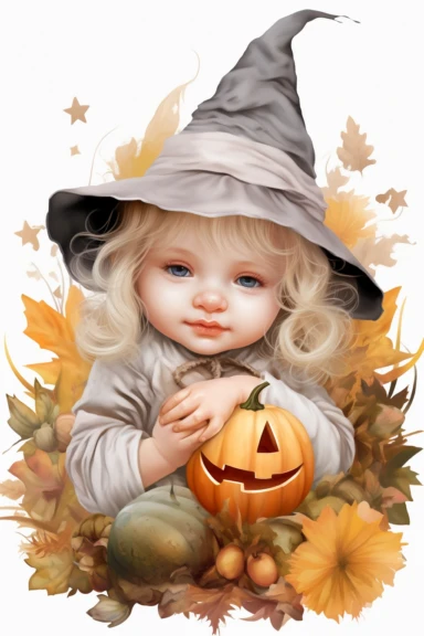 clipart, realistic newborn witch, pastel colors, vintage style