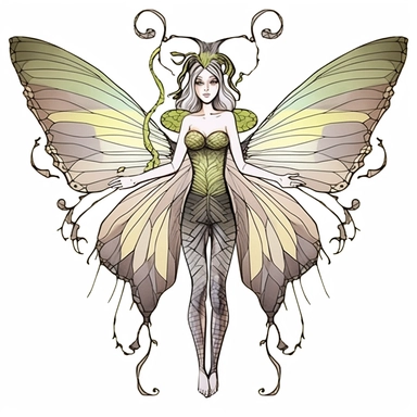 Clipart of green fairy butterfly in the style of watercolour, clean outline, individual, magical, enchanted,