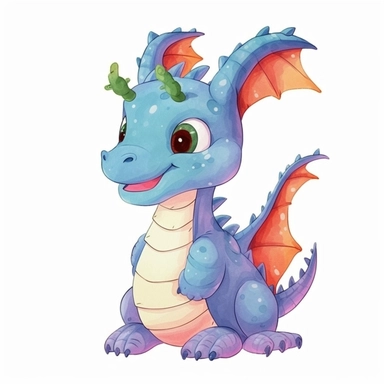 watercolor dragon christmas character clipart on white background, flat design, watercolor bright high resolution