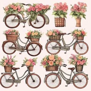 beautiful bicycle Clipart , highly detailed- 13 High Quality JPGs - Digital Download - Card Making, Mixed Media, Digital Paper Craft