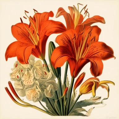 clipart, vintage, Cape Lilly from 1815 Curtis Botanical Magazine Red, Orange, botanical illustration