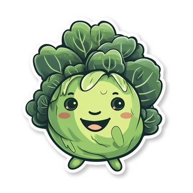 cute Cabbage, happy and smiling, bold line, clipart, sticker, white background, no shadow, 8k detail