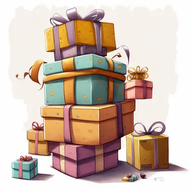 a stack of birthday presents, cartoon art, clipart
