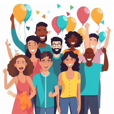 Create a clipart of a diverse group of people engaged in a lively celebration.
