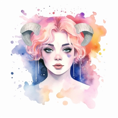 Cute zodiac sign Aries, pastel colors, white background, fashion illustration, watercolor splash, clipart, by Jack Hughes