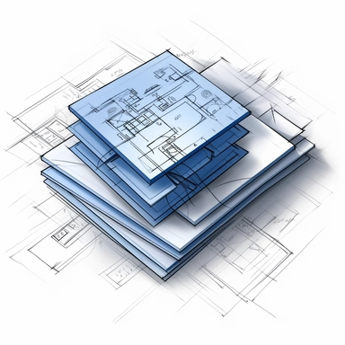 a flat square clipart of a pile of blueprints, white background, simple shapes, no details--v 5.1