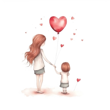 clipart, white background, Mother's Day, heart, boy and girl, etsy png, decor art, printable art, stickers, illustrations, arts Whimsical Illustration