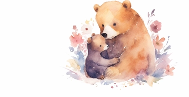 cute mother and baby bear, hugs, watercolor, white background clipart