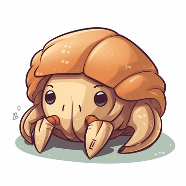 cute kawaii clipart icon of a hermit crab, full body, friendly, anime style, in white background, soft color blending, rounded