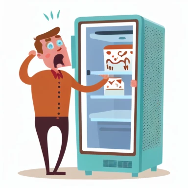 hungry man looking into refrigerator drawn on a transparent background in a flat clipart style