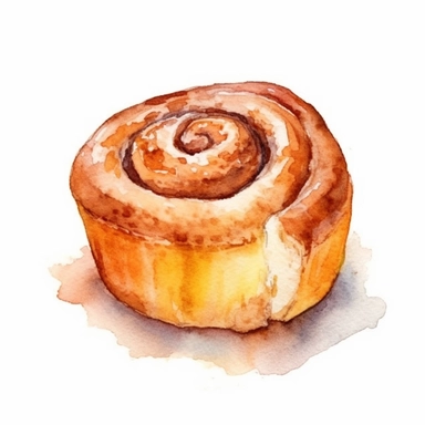 basic watercolor cinnamon roll in minimal hand drawn style, Etsy, textured, clipart, white background