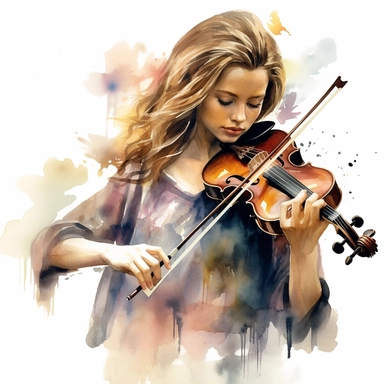 clipart, detailed watercolor illustration, 18 years old, girl playing the violin,